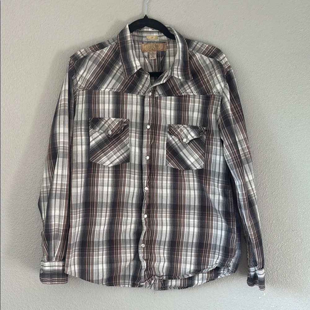 BKE Brown and White Casual Button Down Shirt
